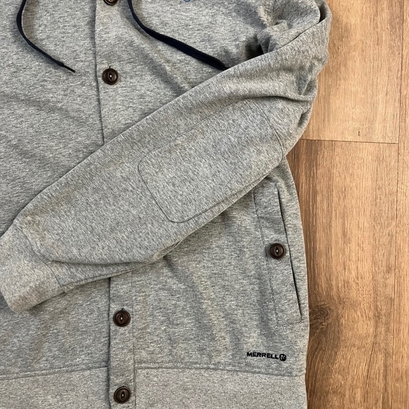 Merrell Gray Button Hoodie with Patch Elbows Sz L - Picture 11 of 15